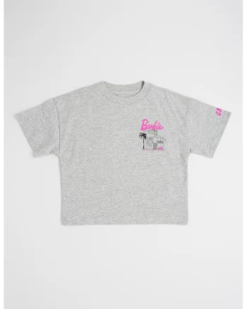 Tricou supradimensionat cu imprimeu Barbie, Roz deschis/Gri melange