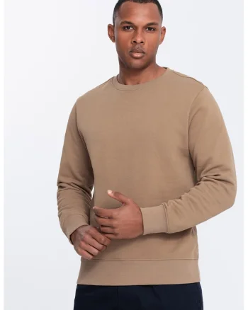 Bluza de trening din bumbac cu decolteu la baza gatului, Maro camel