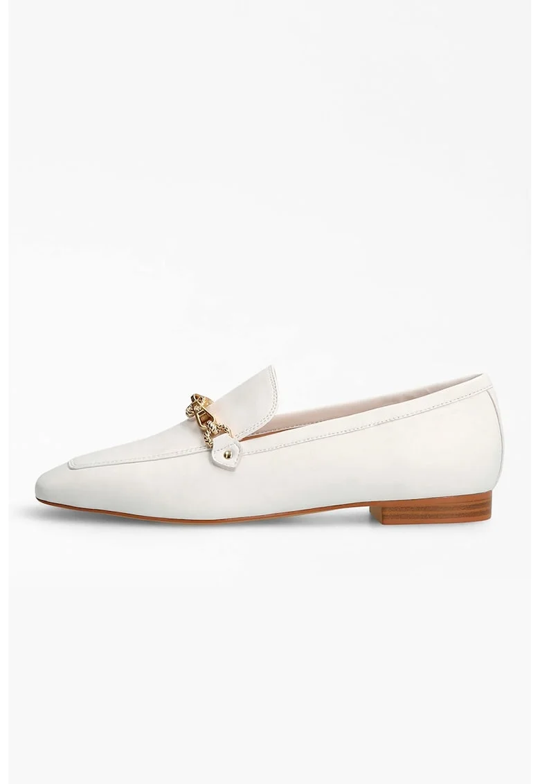 Pantofi loafer din piele si piele ecologica cu varf patrat, Alb