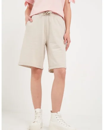 Pantaloni scurti cu snururi, Alb fildes
