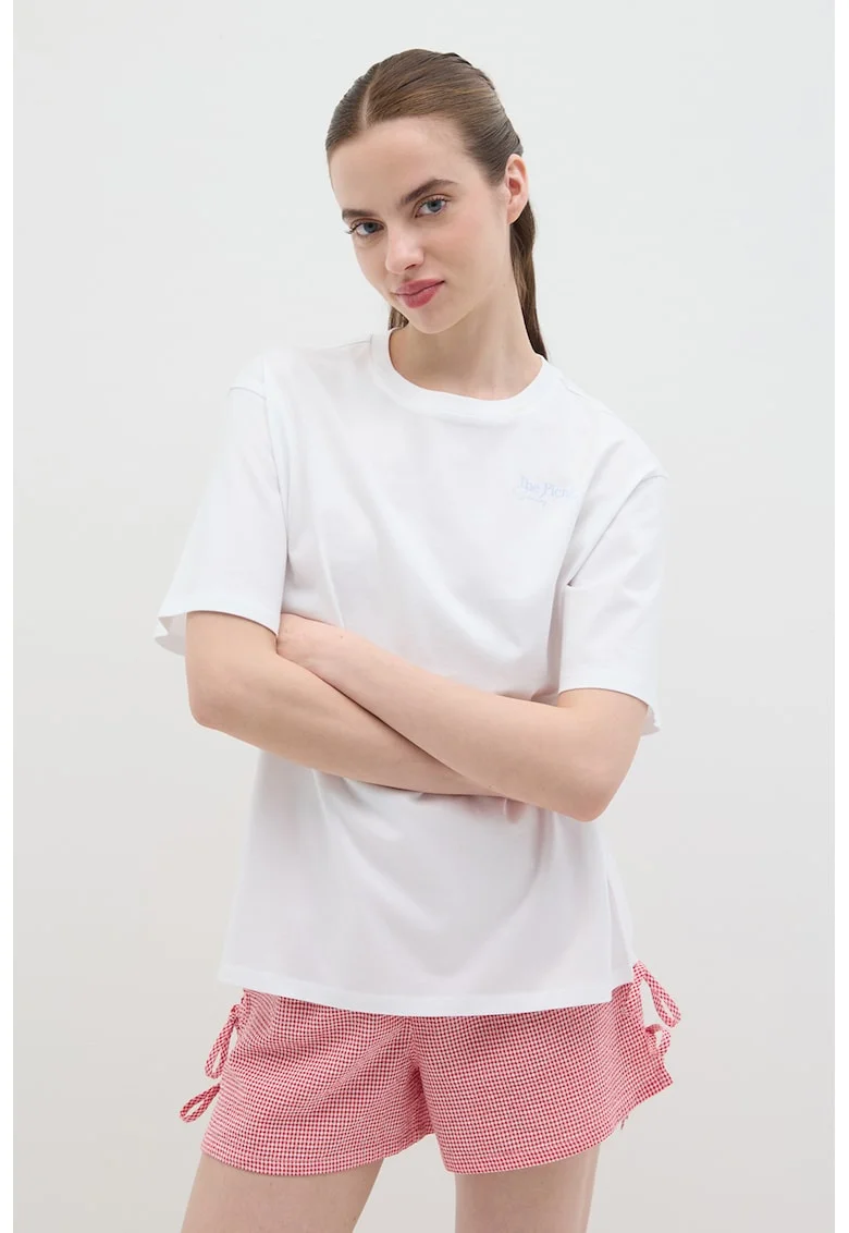 Tricou din bumbac cu imprimeu picnic pe partea din spate, Alb