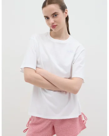 Tricou din bumbac cu imprimeu picnic pe partea din spate, Alb