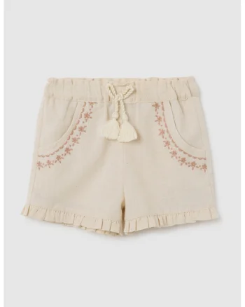 Pantaloni scurti din amestec de in cu canafi de ajustare, Bej deschis
