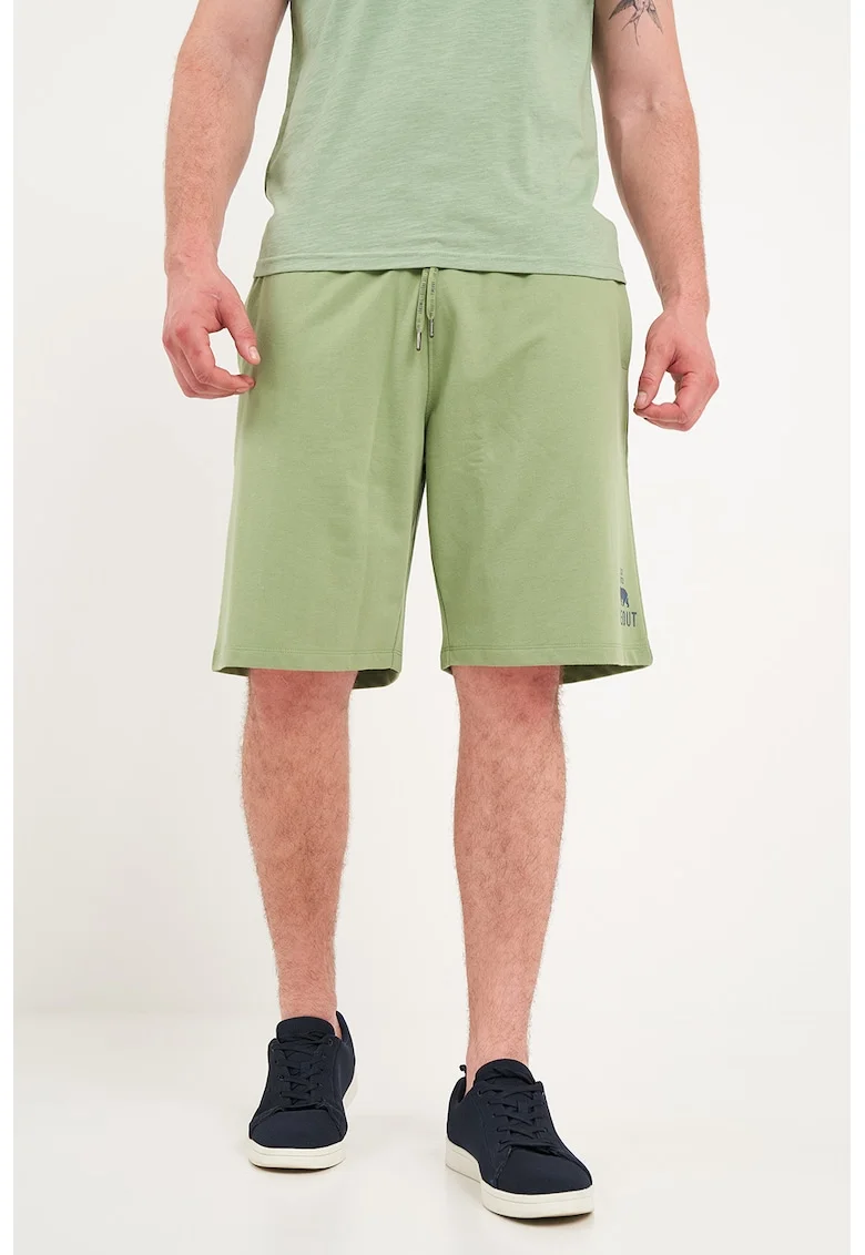 Pantaloni scurti din amestec de bumbac cu snur, Verde fistic