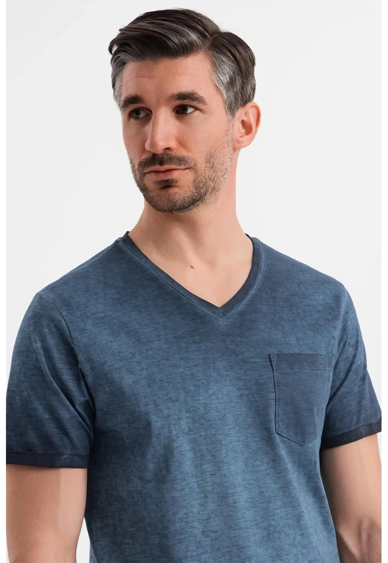 Tricou uni cu decolteu in V, Bleumarin
