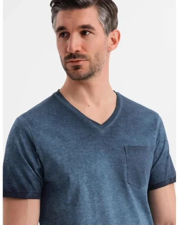 Tricou uni cu decolteu in V, Bleumarin