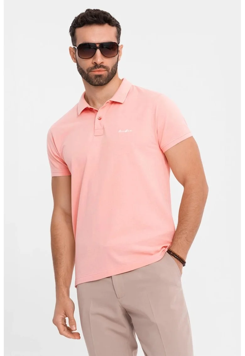 Tricou regular fit de bumbac cu guler polo, Roz pal