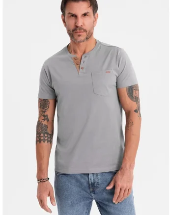 Tricou din bumbac cu fenta cu nasturi, Gri inchis