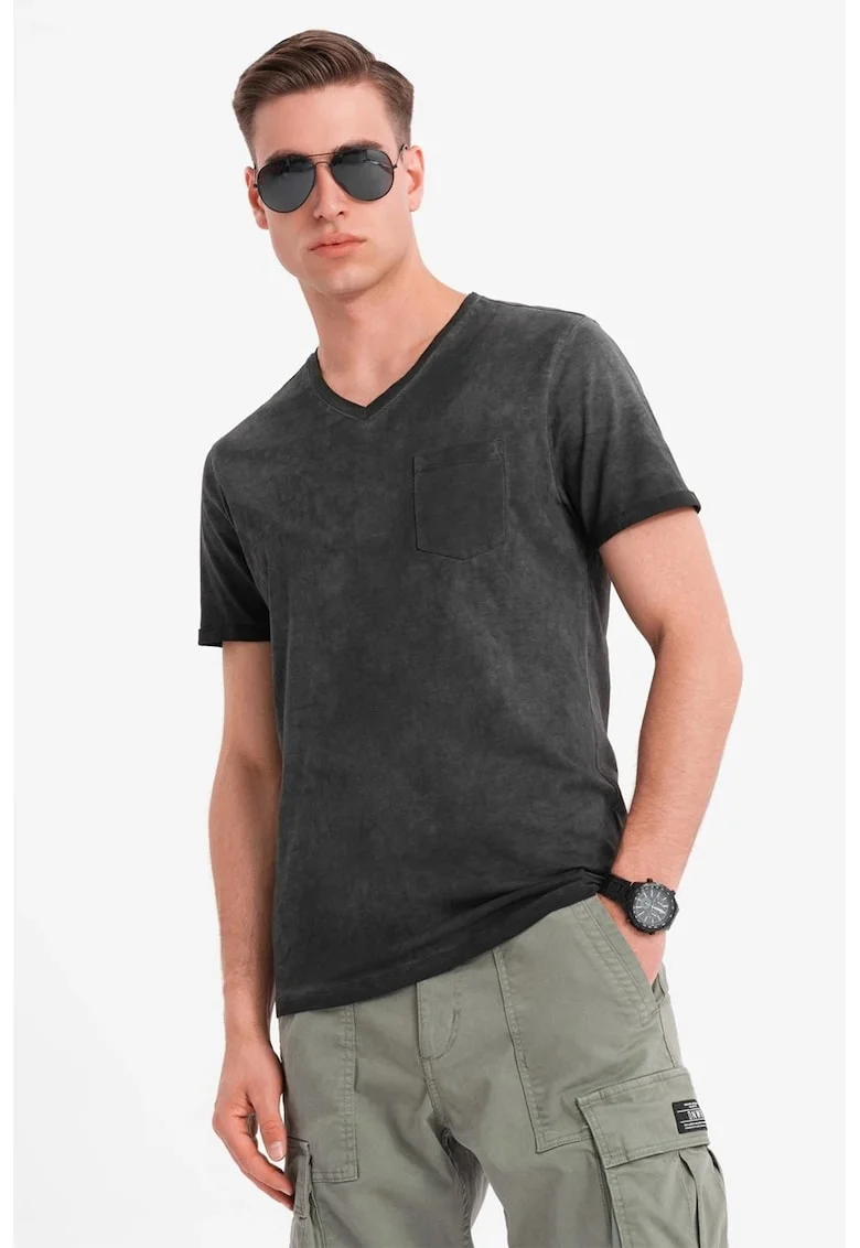 Tricou uni cu decolteu in V, Negru stins