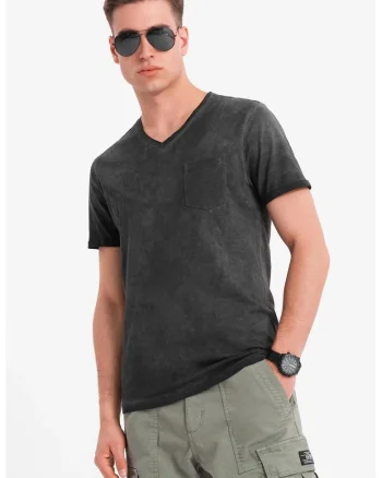 Tricou uni cu decolteu in V, Negru stins