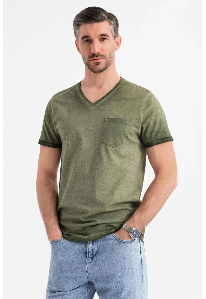 Tricou uni cu decolteu in V, Verde feriga