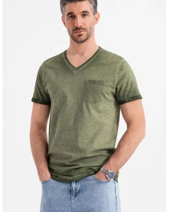Tricou uni cu decolteu in V, Verde feriga
