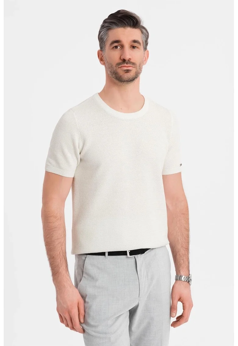 Tricou cu aspect texturat, Alb murdar