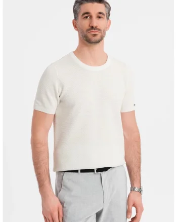 Tricou cu aspect texturat, Alb murdar