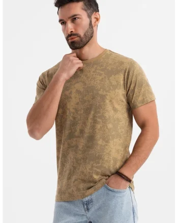 Tricou cu decolteu la baza gatului si model tie-dye, Caramel