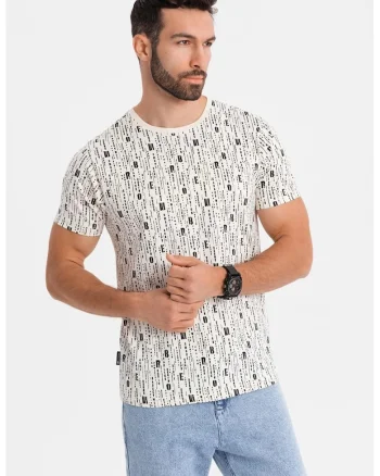Tricou de bumbac cu model text, Negru/Crem