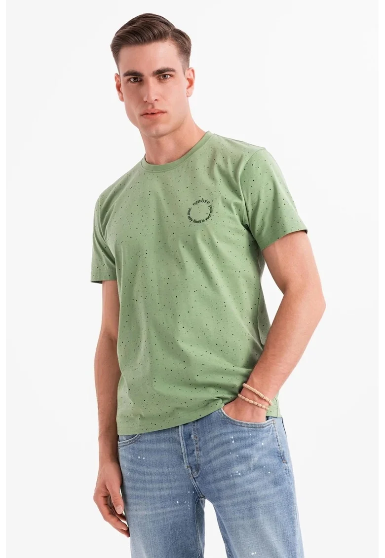 Tricou de bumbac cu pete decorative, Negru/Verde deschis