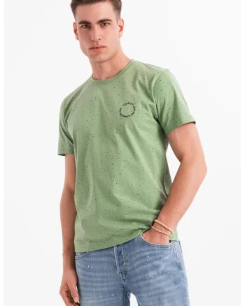 Tricou de bumbac cu pete decorative, Negru/Verde deschis
