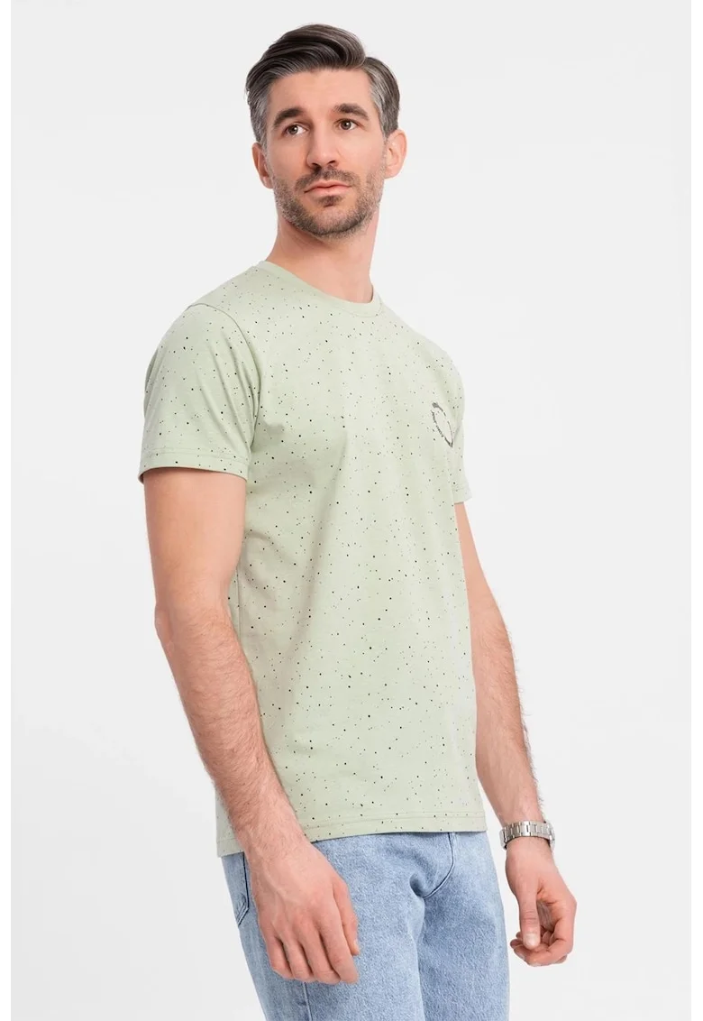 Tricou de bumbac cu pete decorative, Negru/Albastru/Verde fistic