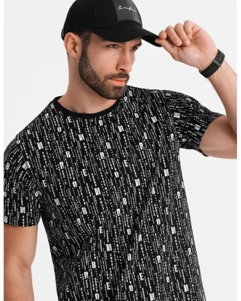 Tricou de bumbac cu model text, Alb/Negru