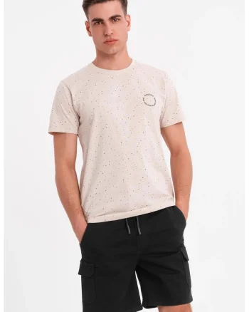 Tricou de bumbac cu pete decorative, Negru/Bej/Albastru