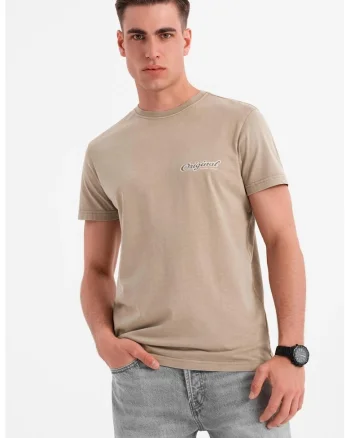 Tricou cu decolteu la baza gatului si imprimeu pe spate, Bej inchis