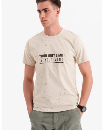 Tricou cu imprimeu si decolteu la baza gatului, Negru/Bej