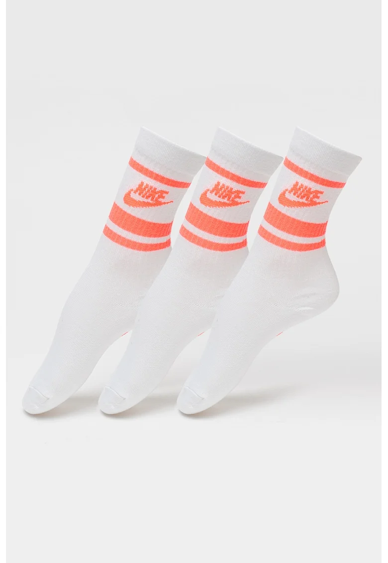 Set de sosete unisex cu imprimeu logo - 3 perechi, Alb/Portocaliu neon