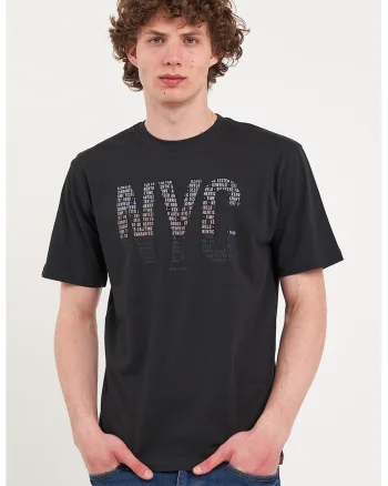 Tricou de bumbac cu imprimeu text, Gri antracit