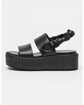 Sandale wedge din piele ecologica Opal, Negru