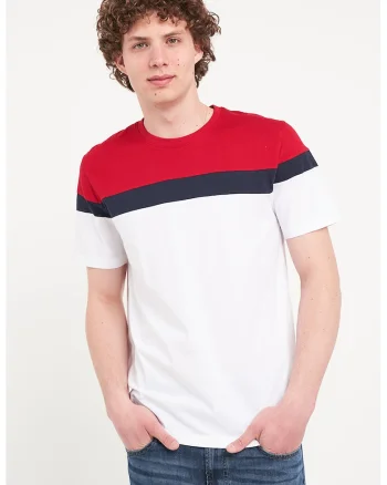 Tricou de bumbac cu decolteu la baza gatului, Rosu/Alb/Bleumarin
