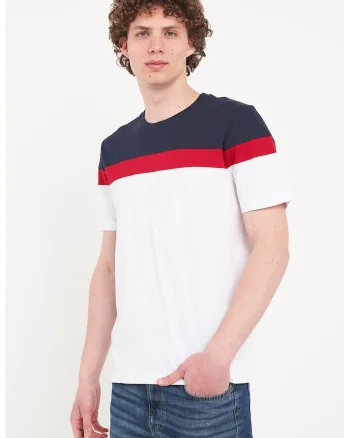 Tricou de bumbac cu decolteu la baza gatului, Rosu/Alb/Albastru ultramarin