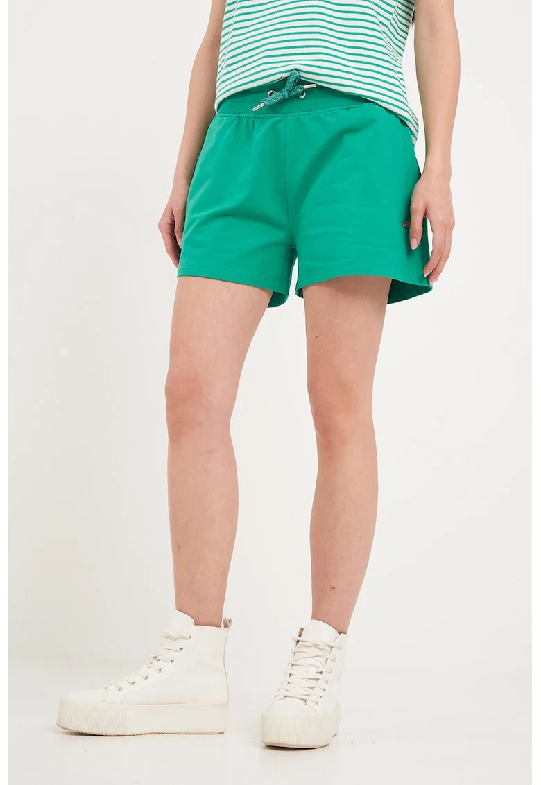 Pantaloni scurti din amestec de bumbac cu snururi, Verde persan