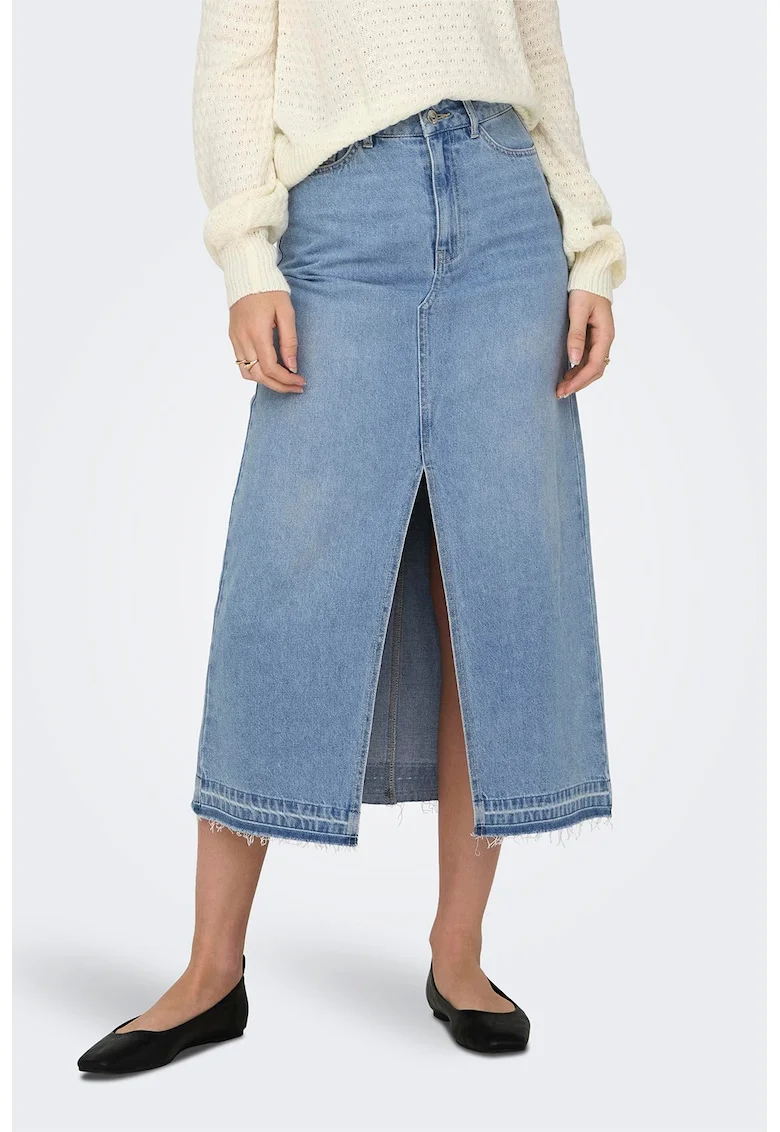 Fusta midi din denim, Albastru deschis