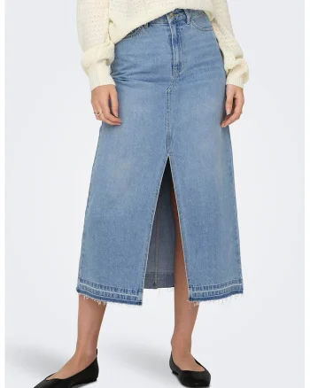 Fusta midi din denim, Albastru deschis