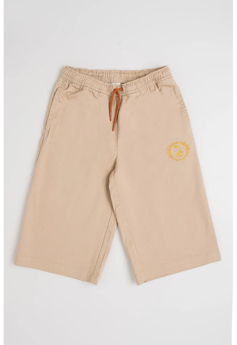 Pantaloni scurti cu aplicatie logo discreta si snur, Bej