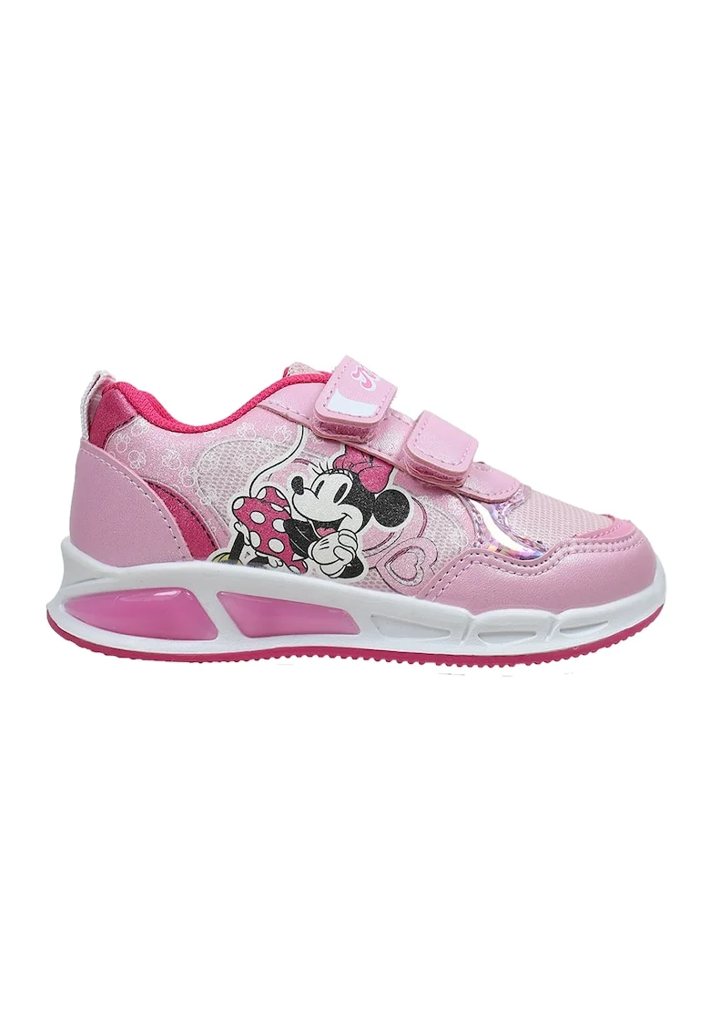 Pantofi sport cu garnituri de piele sintetica si Minnie Mouse, Alb/Roz deschis