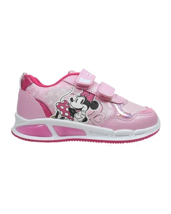 Pantofi sport cu garnituri de piele sintetica si Minnie Mouse, Alb/Roz deschis
