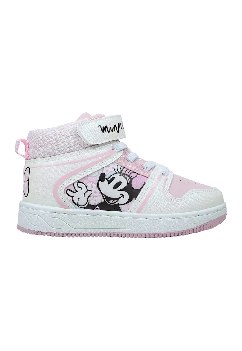 Pantofi sport cu velcro si Minnie Mouse, Alb/Roz pastel