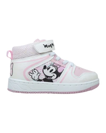 Pantofi sport cu velcro si Minnie Mouse, Alb/Roz pastel