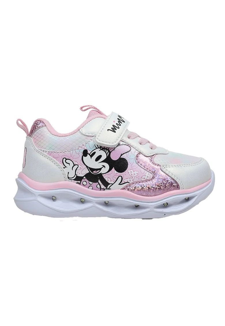 Pantofi sport cu velcro si Minnie Mouse, Roz deschis/Alb murdar