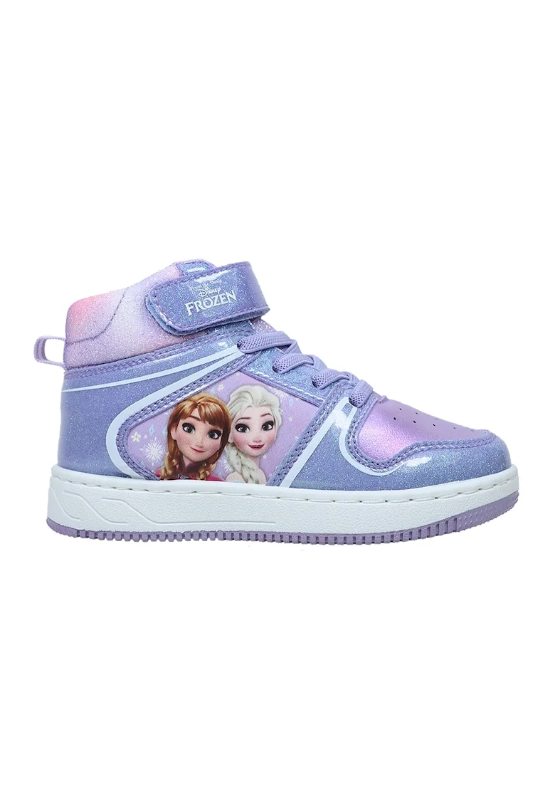 Pantofi sport medii cu aspect stralucitor si Frozen, Violet deschis/Albastru prafuit