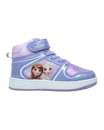Pantofi sport medii cu aspect stralucitor si Frozen, Violet deschis/Albastru prafuit
