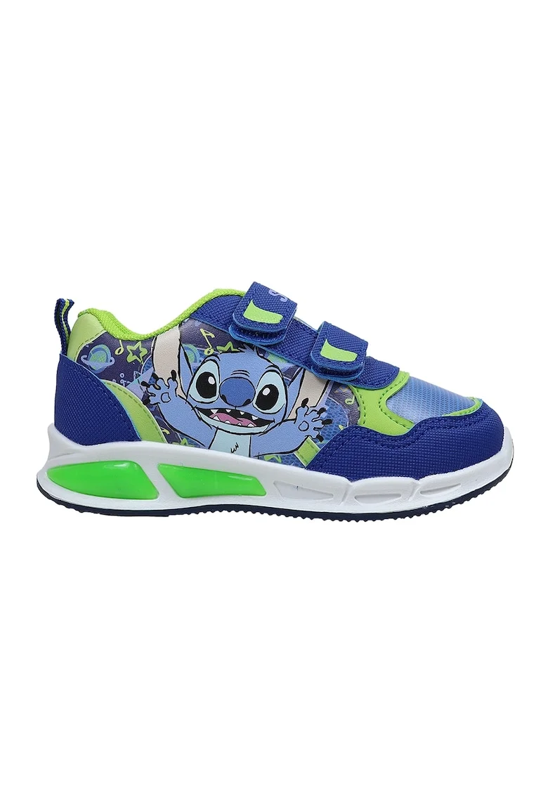 Pantofi sport low-cut cu Stitch si velcro, Albastru royal/Verde lime