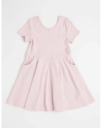 Rochie evazata de bumbac, Roz prafuit
