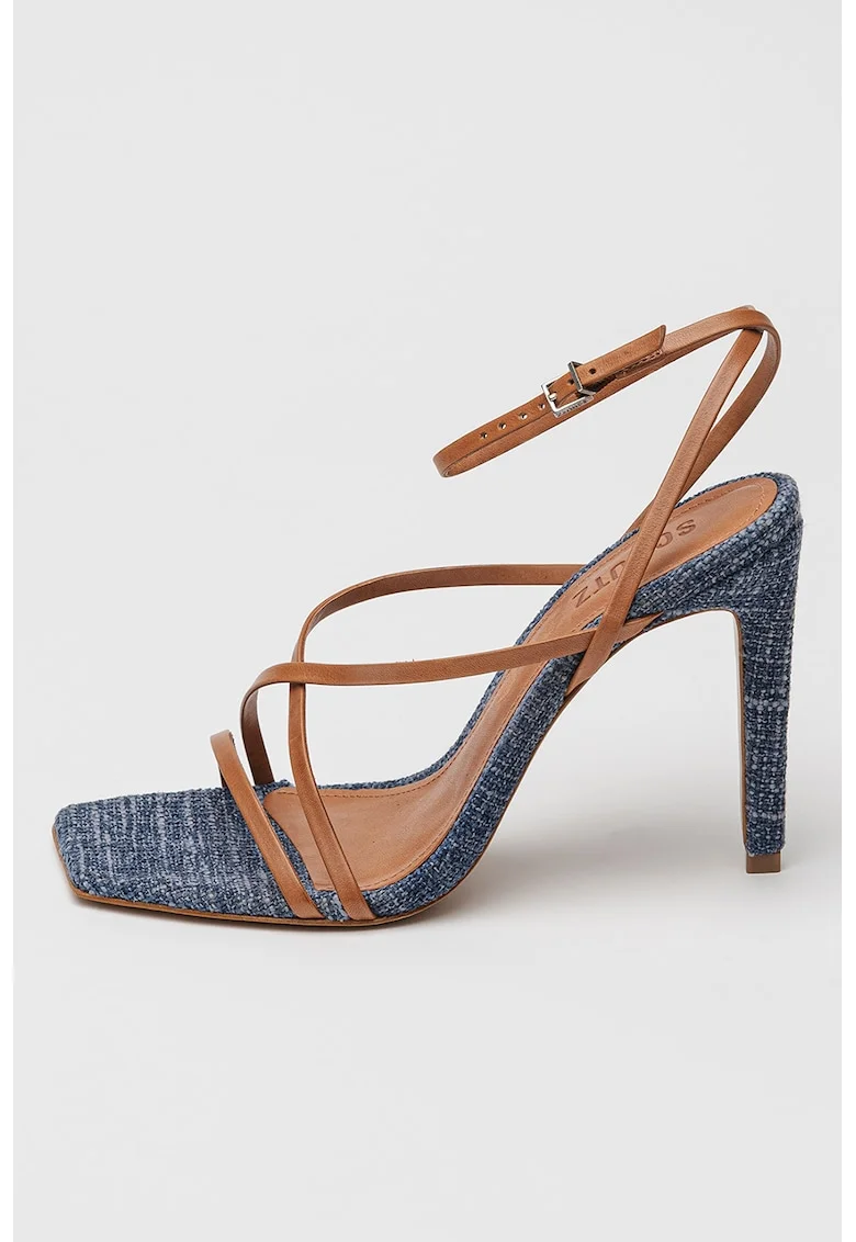 Sandale din piele cu barete multiple Bari, Albastru prafuit/Caramel