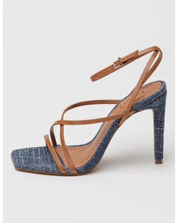 Sandale din piele cu barete multiple Bari, Albastru prafuit/Caramel