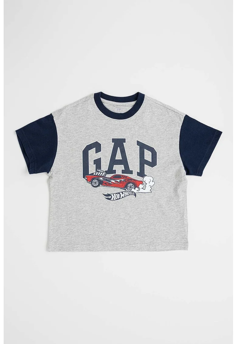 Tricou cu imprimeu Hot Wheels, Gri melange/Bleumarin