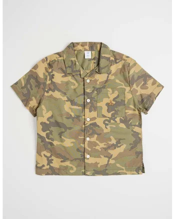 Camasa cu maneci scurte si model camuflaj, Kaki inchis