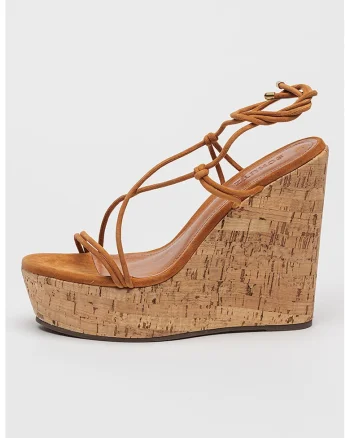 Sandale din piele cu talpa wedge Calabria, Caramel